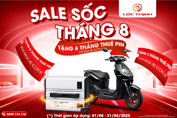 Ưu đãi tháng 8: Tặng 6 tháng thuê pin khi mua xe điện Honda ICON e:
